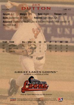 2009 Choice Great Lakes Loons #32 Jon Dutton Back