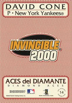 2000 Pacific Invincible - Diamond Aces #14 David Cone  Back