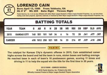 2016 Donruss #81 Lorenzo Cain Back