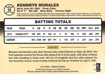 2016 Donruss #92 Kendrys Morales Back