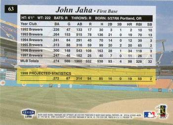 1998 Sports Illustrated #63 John Jaha Back