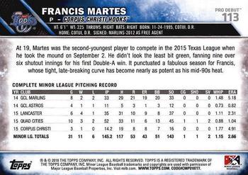 2016 Topps Pro Debut #113 Francis Martes Back
