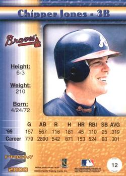 2000 Pacific Prism - Holographic Gold #12 Chipper Jones  Back