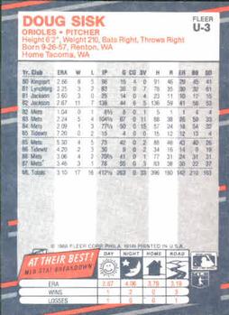 1988 Fleer Update #U-3 Doug Sisk Back