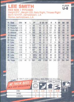 1988 Fleer Update #U-8 Lee Smith Back