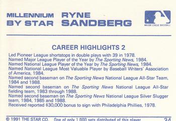1991 Star Millennium #34 Ryne Sandberg Back