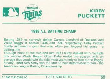 1990 Star Gold #59 Kirby Puckett Back