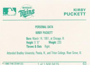 1990 Star Gold #63 Kirby Puckett Back