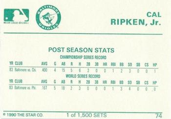 1990 Star Gold #74 Cal Ripken Jr. Back