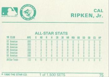 1990 Star Gold #75 Cal Ripken Jr. Back