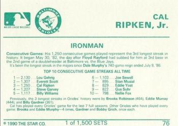 1990 Star Gold #76 Cal Ripken Jr. Back