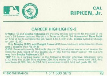 1990 Star Gold #78 Cal Ripken Jr. Back