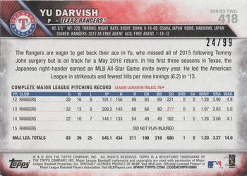 2016 Topps - Vintage Stock #418 Yu Darvish Back