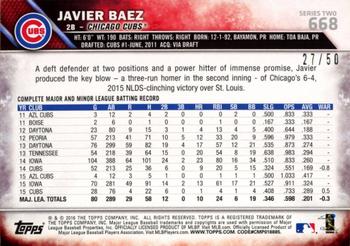 2016 Topps - Pink #668 Javier Baez Back