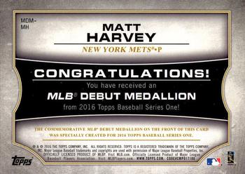 2016 Topps - MLB Debut Medallion (Series 1) #MDM-MH Matt Harvey Back