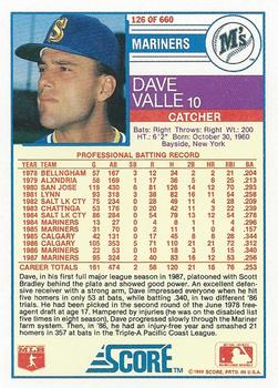 1988 Score #126 Dave Valle Back