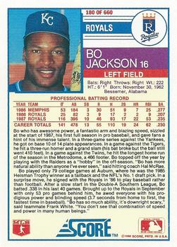 1988 Score #180 Bo Jackson Back