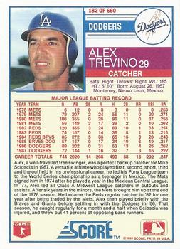 1988 Score #182 Alex Trevino Back