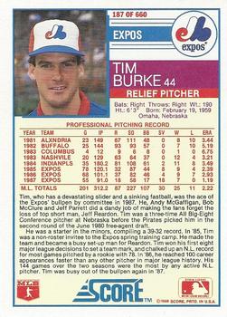 1988 Score #187 Tim Burke Back