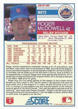 1988 Score #188 Roger McDowell Back