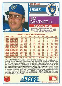 1988 Score #197 Jim Gantner Back