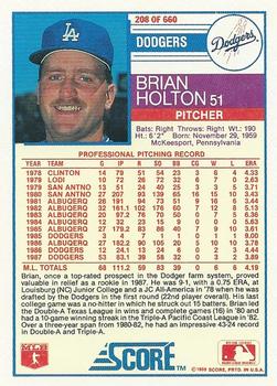 1988 Score #208 Brian Holton Back