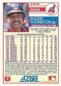 1988 Score #231 Andre Thornton Back