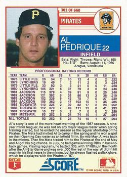 1988 Score #301 Al Pedrique Back