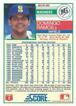 1988 Score #362 Domingo Ramos Back
