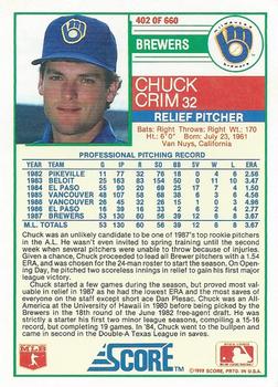 1988 Score #402 Chuck Crim Back
