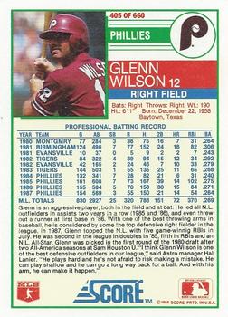1988 Score #405 Glenn Wilson Back