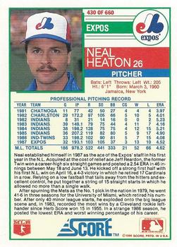 1988 Score #430 Neal Heaton Back