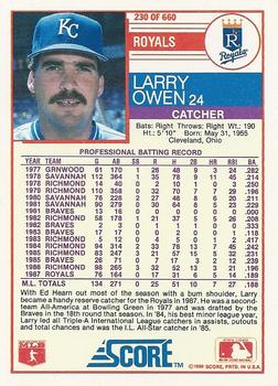 1988 Score #230 Larry Owen Back