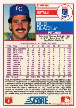 1988 Score #313 Bud Black Back