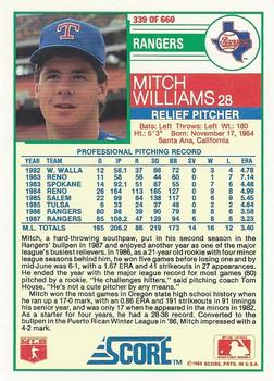 1988 Score #339 Mitch Williams Back