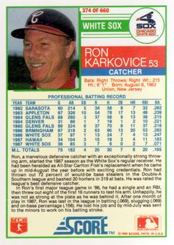 1988 Score #374 Ron Karkovice Back