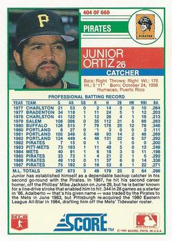 1988 Score #404 Junior Ortiz Back