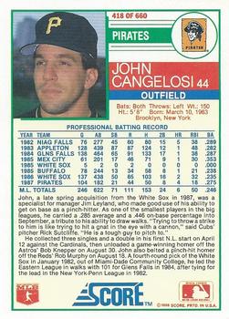 1988 Score #418 John Cangelosi Back