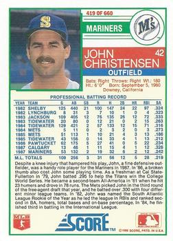 1988 Score #419 John Christensen Back