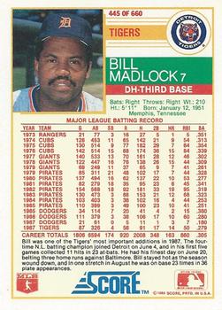 1988 Score #445 Bill Madlock Back