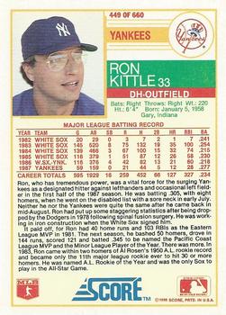1988 Score #449 Ron Kittle Back