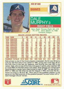 1988 Score #450 Dale Murphy Back