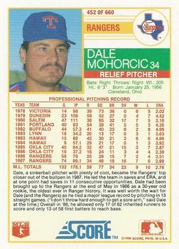 1988 Score #452 Dale Mohorcic Back