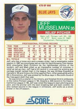 1988 Score #478 Jeff Musselman Back
