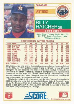 1988 Score #505 Billy Hatcher Back