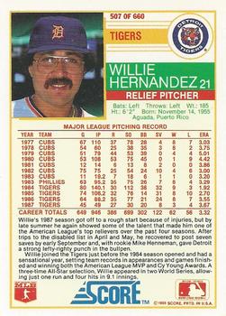 1988 Score #507 Willie Hernandez Back