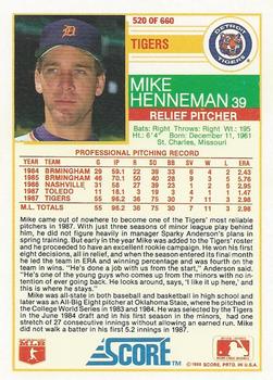 1988 Score #520 Mike Henneman Back