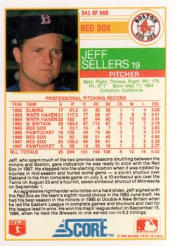 1988 Score #541 Jeff Sellers Back
