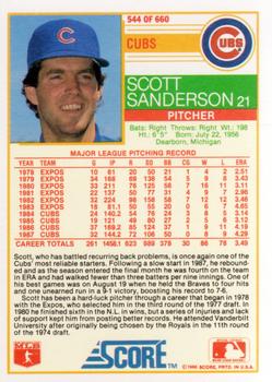 1988 Score #544 Scott Sanderson Back