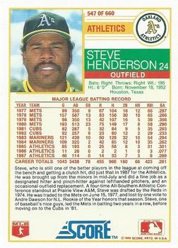 1988 Score #547 Steve Henderson Back